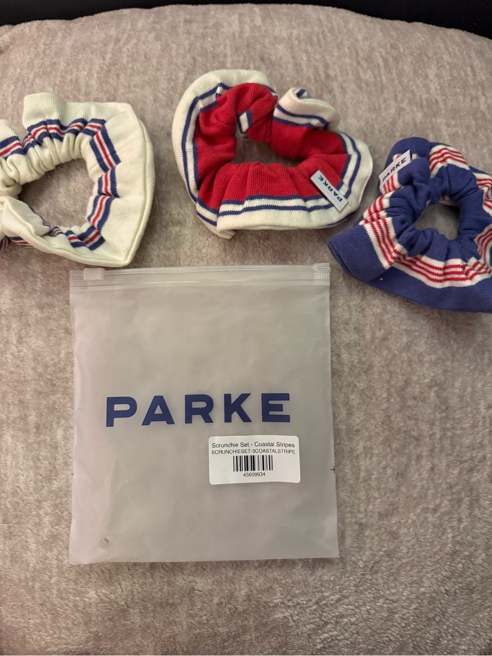 New Parke Coastal Stripe Scrunchie Set Trio Red, Blue